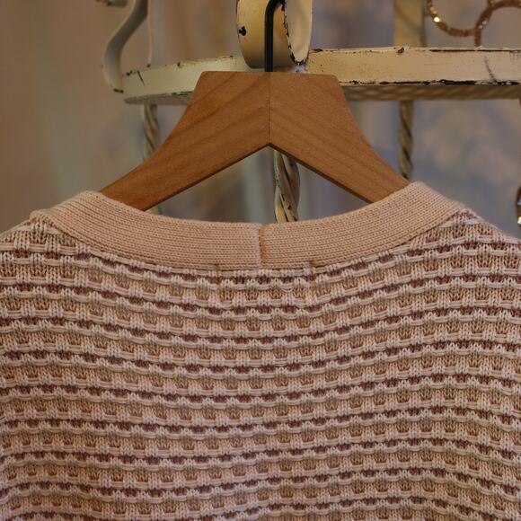 Everve Sweater Cardigan Cade Puff Short Sleeve Botton Down VNeck Pink Cream Sml - Picture 6 of 7